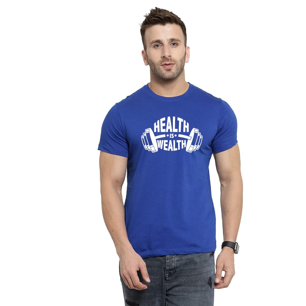 Health Is Wealth Unisex Biowash Tshirt - Royal Blue